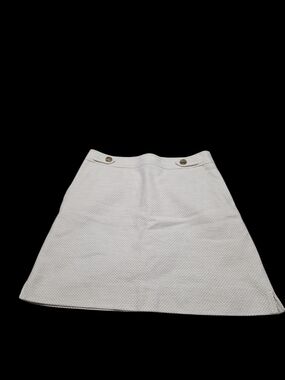 Women's Ann Taylor Textured White A-Line Skirt with Button Detail Size 8